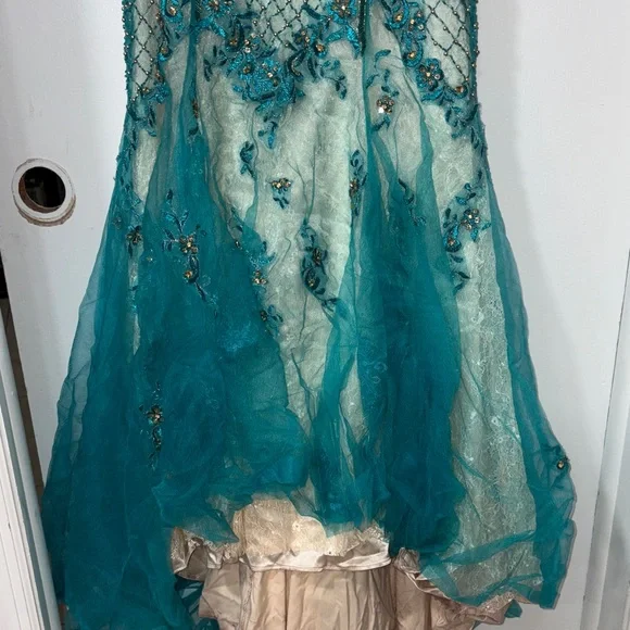 Glamorous Teal Embellished Long Sleeve Dress